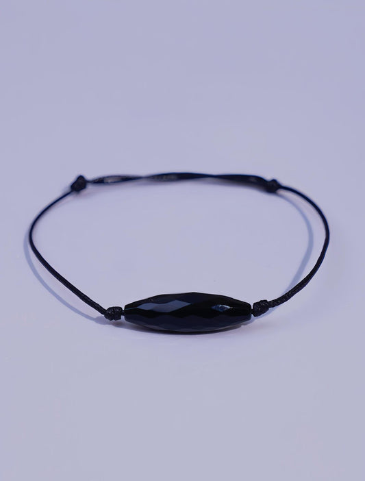 Black Obsidian Crystal Bracelet – Faceted Protection Stone – Adjustable Cord for Men & Women – Energy Healing Jewelry – Minimalist Gift