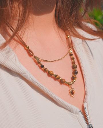 Tiger's Eye Sun Pendant Necklace: Boho Layered Jewelry