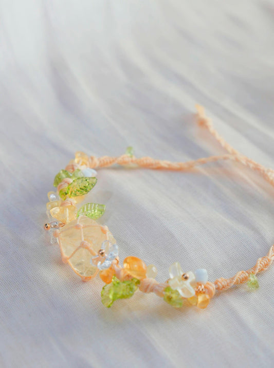 Macrame Crystal Bracelet • Boho Beaded Friendship Jewelry • Adjustable Handmade Cord Bracelet with Gemstone Chips & Leaf Accents