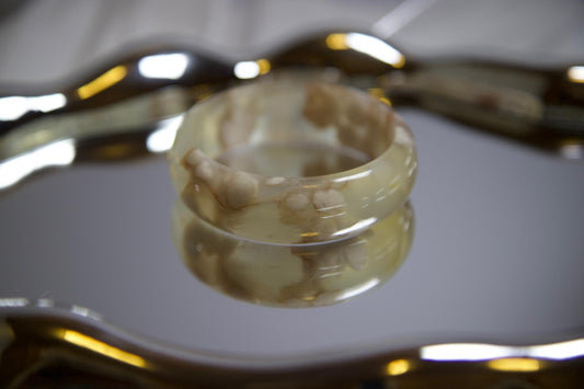 Cream & Caramel Jadeite Bangle Bracelet: Polished Gemstone, 2.29inch