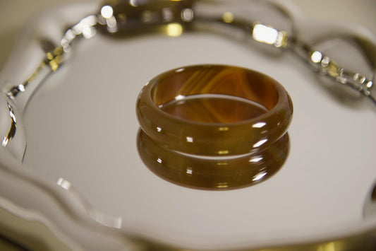 Brown Agate Bangle Bracelet • Polished Gemstone Jewelry • Natural Healing Crystal Bangle • Unisex Boho Bracelet for Protection & Balance