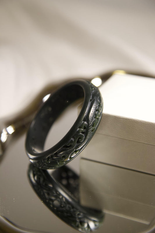 Hand-Carved Dark Green Jade Bangle • Dragon Motif Unisex Bracelet • Natural Jade Stone Jewelry for Protection, Strength & Spiritual Gift