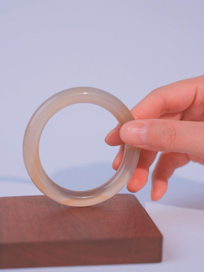 Natural Agate Bangle Bracelet 55mm | Smooth Polished Gemstone Jewelry | Calming Energy Stone | Gift for Her | Minimalist Crystal Bangle