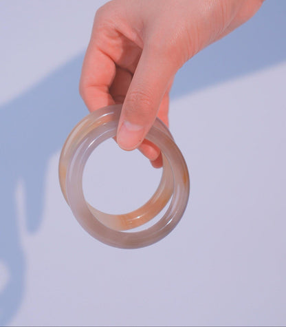 Natural Agate Bangle Bracelet 55mm | Smooth Polished Gemstone Jewelry | Calming Energy Stone | Gift for Her | Minimalist Crystal Bangle