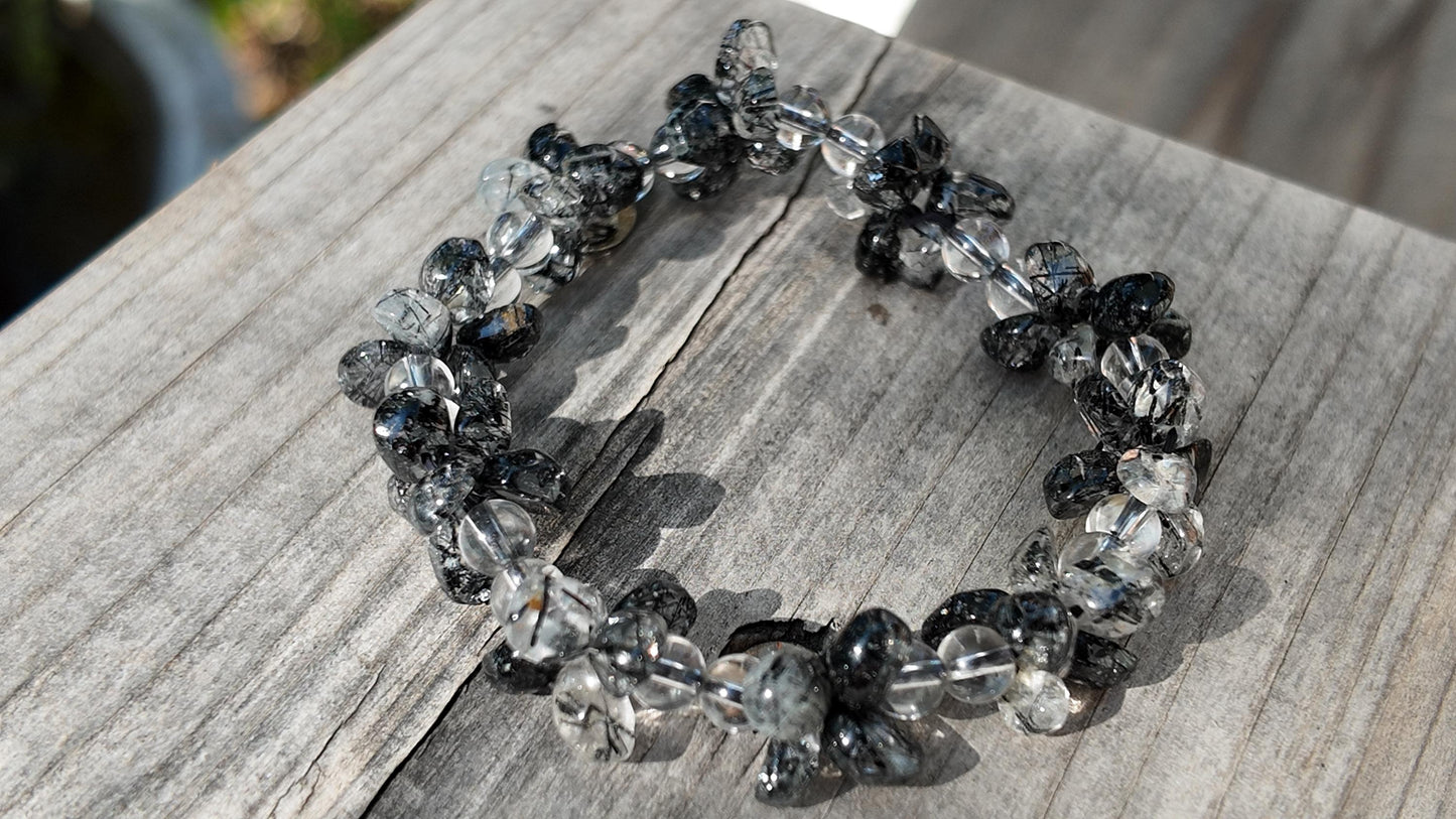 Black Rutilated Quartz Bracelet • Natural Healing Crystal Jewelry • Protection & Energy Balance Stone • Handmade Gemstone Bracelet Gift