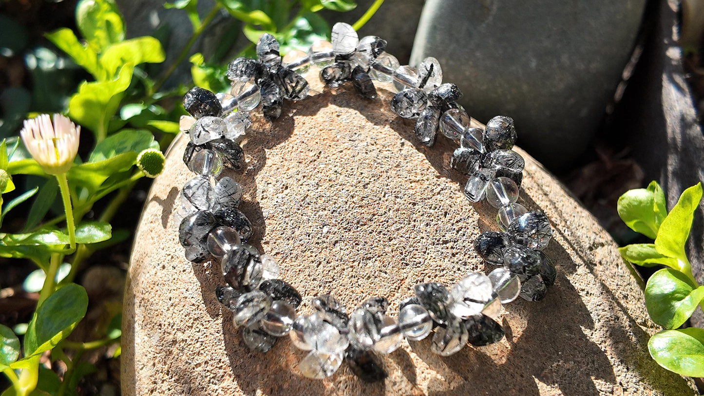 Black Rutilated Quartz Bracelet • Natural Healing Crystal Jewelry • Protection & Energy Balance Stone • Handmade Gemstone Bracelet Gift