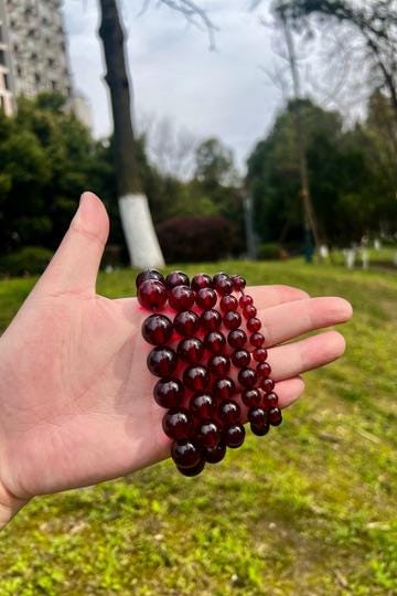 Red Cherry Amber Bracelet • Natural Baltic Amber Jewelry • Healing Energy Beaded Bracelet for Pain Relief, Stress, Strength & Balance