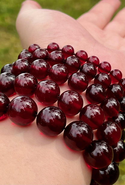 Red Cherry Amber Bracelet • Natural Baltic Amber Jewelry • Healing Energy Beaded Bracelet for Pain Relief, Stress, Strength & Balance