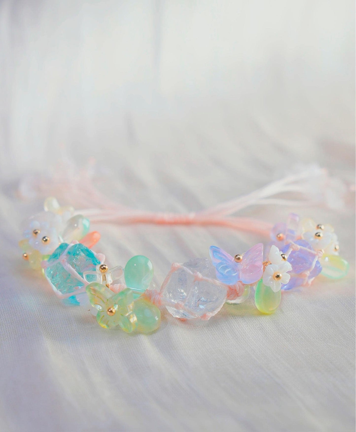 Macrame Crystal Bracelet • Boho Beaded Friendship Jewelry • Adjustable Handmade Cord Bracelet with Gemstone Chips & Leaf Accents