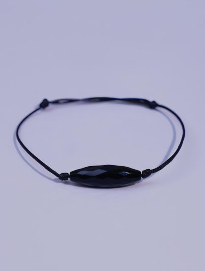 Black Obsidian Crystal Bracelet – Faceted Protection Stone – Adjustable Cord for Men & Women – Energy Healing Jewelry – Minimalist Gift