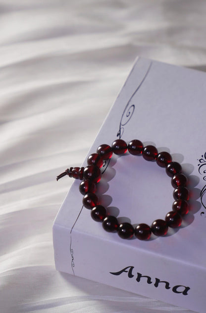 Red Cherry Amber Bracelet • Natural Baltic Amber Jewelry • Healing Energy Beaded Bracelet for Pain Relief, Stress, Strength & Balance