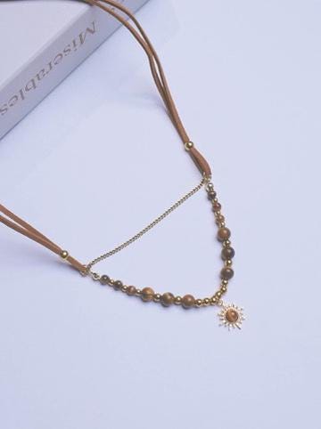 Tiger's Eye Sun Pendant Necklace: Boho Layered Jewelry