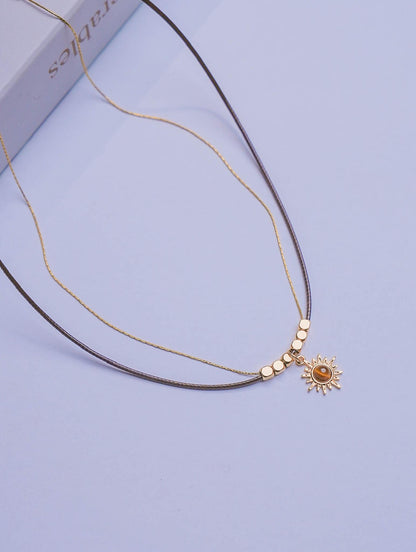 Tiger’s Eye Sun Pendant Necklace • Boho Gemstone Choker • Healing Crystal Jewelry • Layered Sun Charm Necklace for Protection & Confidence