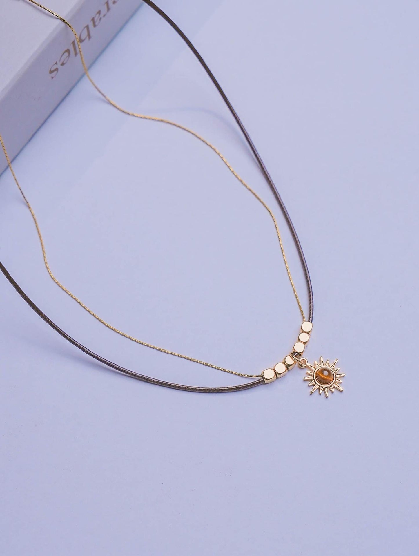 Tiger's Eye Sun Pendant Necklace: Boho Layered Jewelry