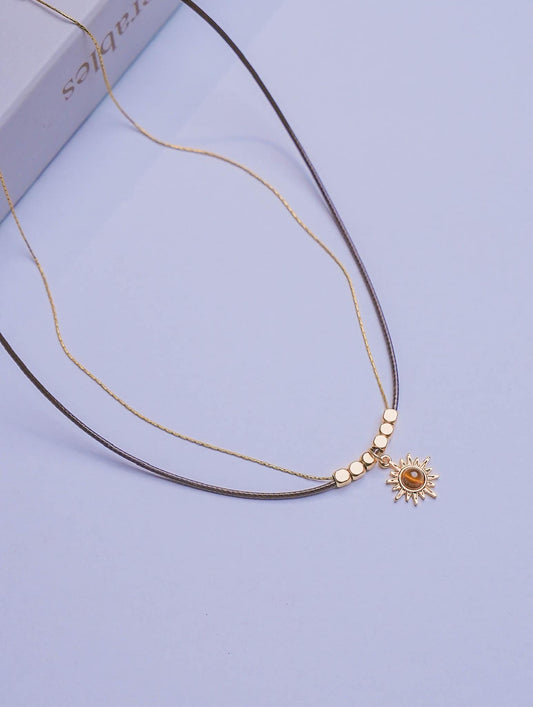 Tiger's Eye Sun Pendant Necklace: Boho Layered Jewelry