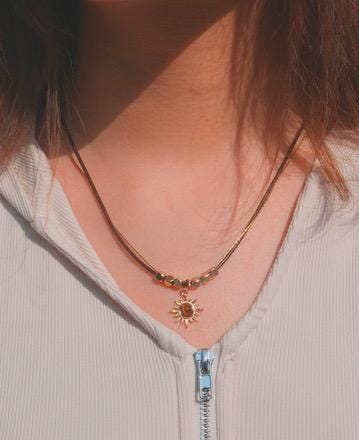 Tiger’s Eye Sun Pendant Necklace • Boho Gemstone Choker • Healing Crystal Jewelry • Layered Sun Charm Necklace for Protection & Confidence