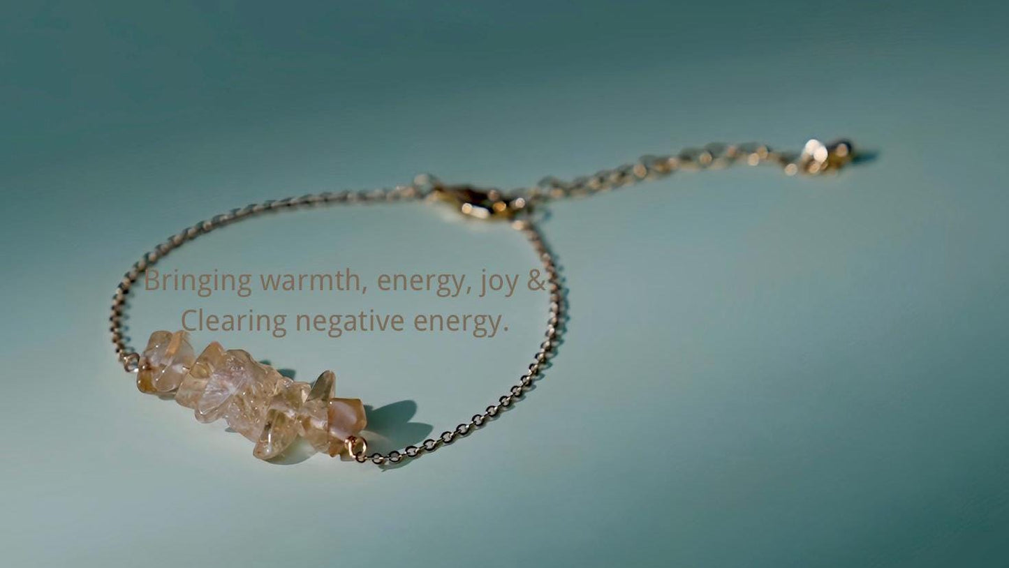 Citrine Crystal Bracelet • Raw Gemstone Jewelry • Natural Healing Stone • Gold Chain Bracelet for Abundance, Joy & Positive Energy