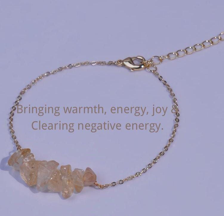 Citrine Crystal Bracelet • Raw Gemstone Jewelry • Natural Healing Stone • Gold Chain Bracelet for Abundance, Joy & Positive Energy