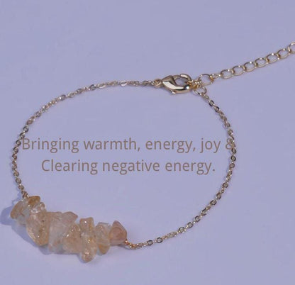 Citrine Crystal Bracelet • Raw Gemstone Jewelry • Natural Healing Stone • Gold Chain Bracelet for Abundance, Joy & Positive Energy