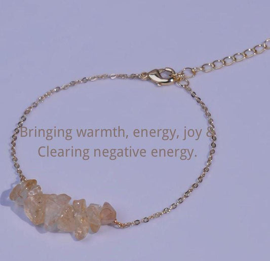 Citrine Crystal Bracelet • Raw Gemstone Jewelry • Natural Healing Stone • Gold Chain Bracelet for Abundance, Joy & Positive Energy