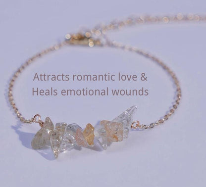 Citrine Crystal Bracelet • Raw Gemstone Jewelry • Natural Healing Stone • Gold Chain Bracelet for Abundance, Joy & Positive Energy