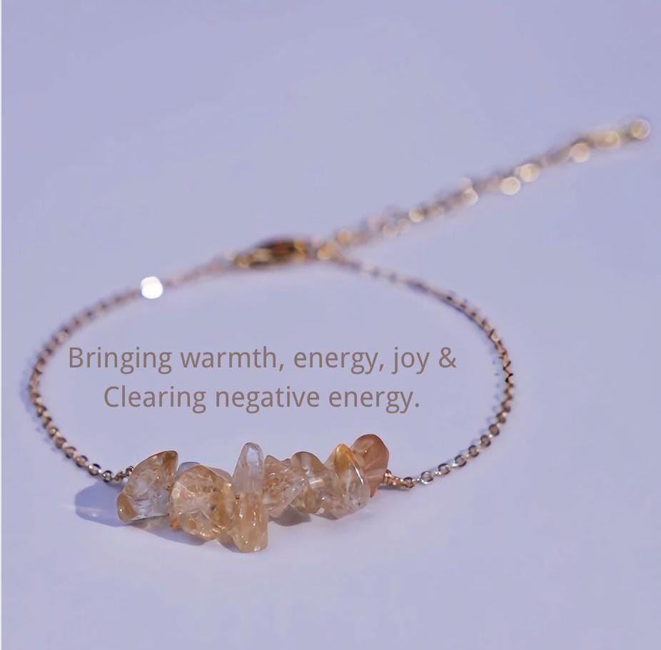 Citrine Crystal Bracelet • Raw Gemstone Jewelry • Natural Healing Stone • Gold Chain Bracelet for Abundance, Joy & Positive Energy