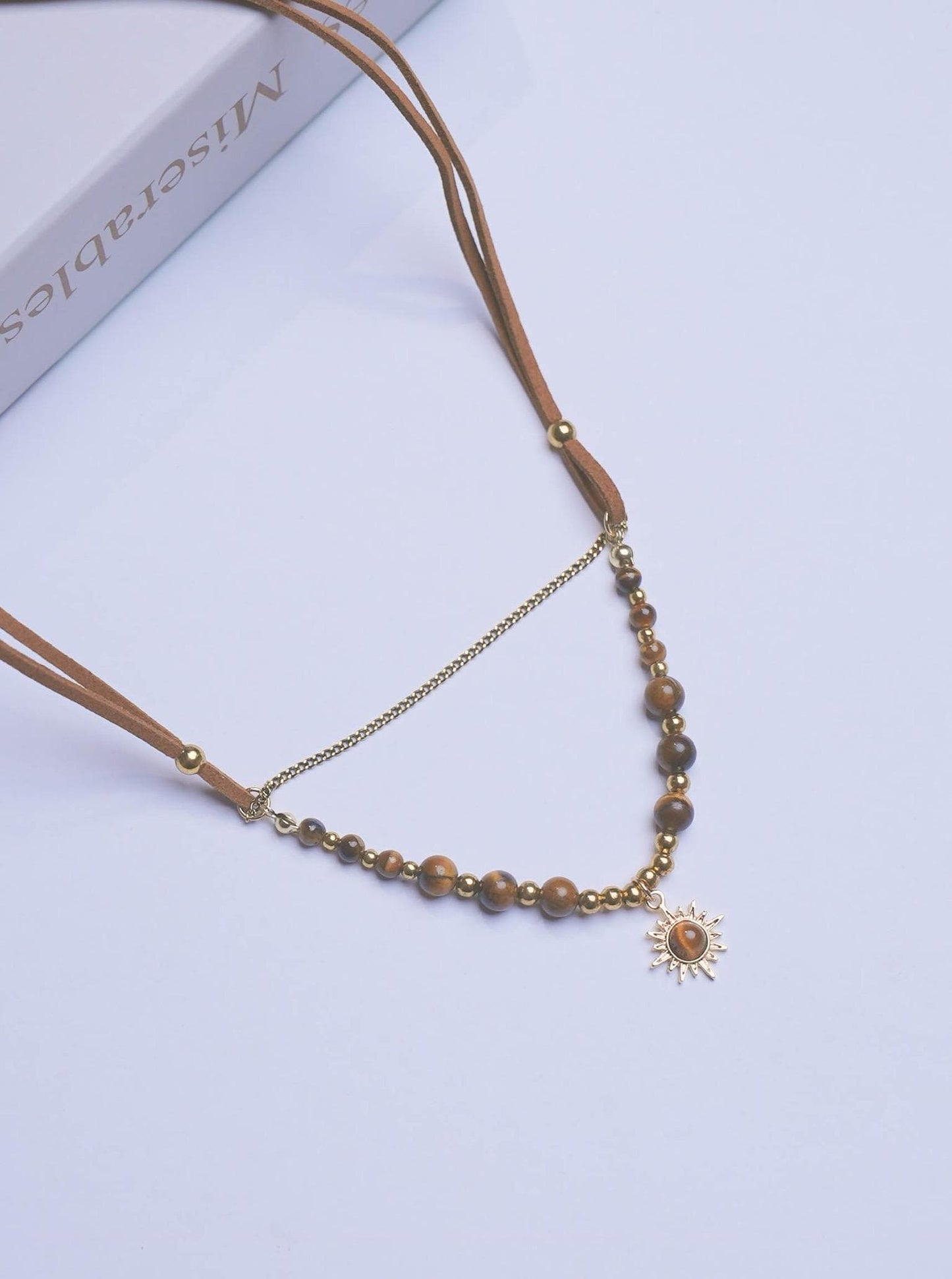 Tiger’s Eye Sun Pendant Necklace • Boho Gemstone Choker • Healing Crystal Jewelry • Layered Sun Charm Necklace for Protection & Confidence