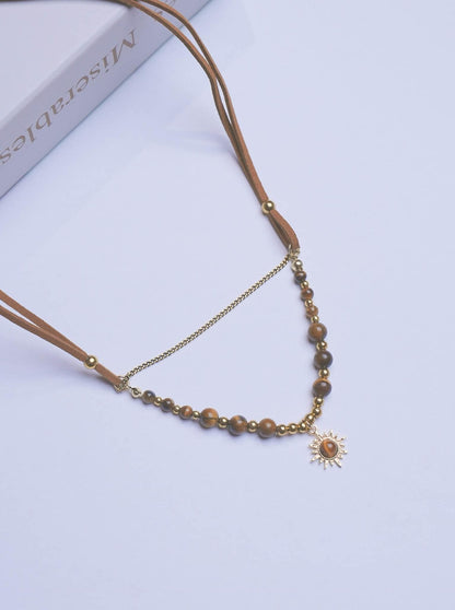 Tiger’s Eye Sun Pendant Necklace • Boho Gemstone Choker • Healing Crystal Jewelry • Layered Sun Charm Necklace for Protection & Confidence