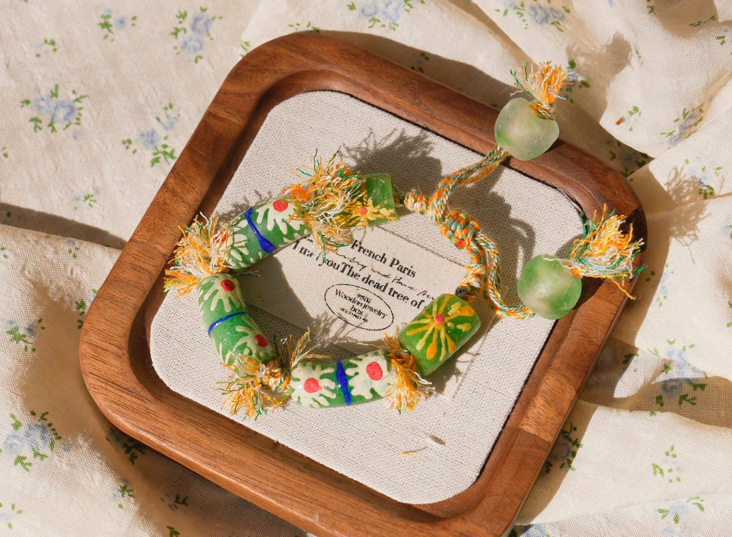 Hand-Painted Krobo Glass Bead Bracelet • African Tribal Jewelry • Colorful Boho Bracelet • Recycled Glass Beads • Fair Trade Gift