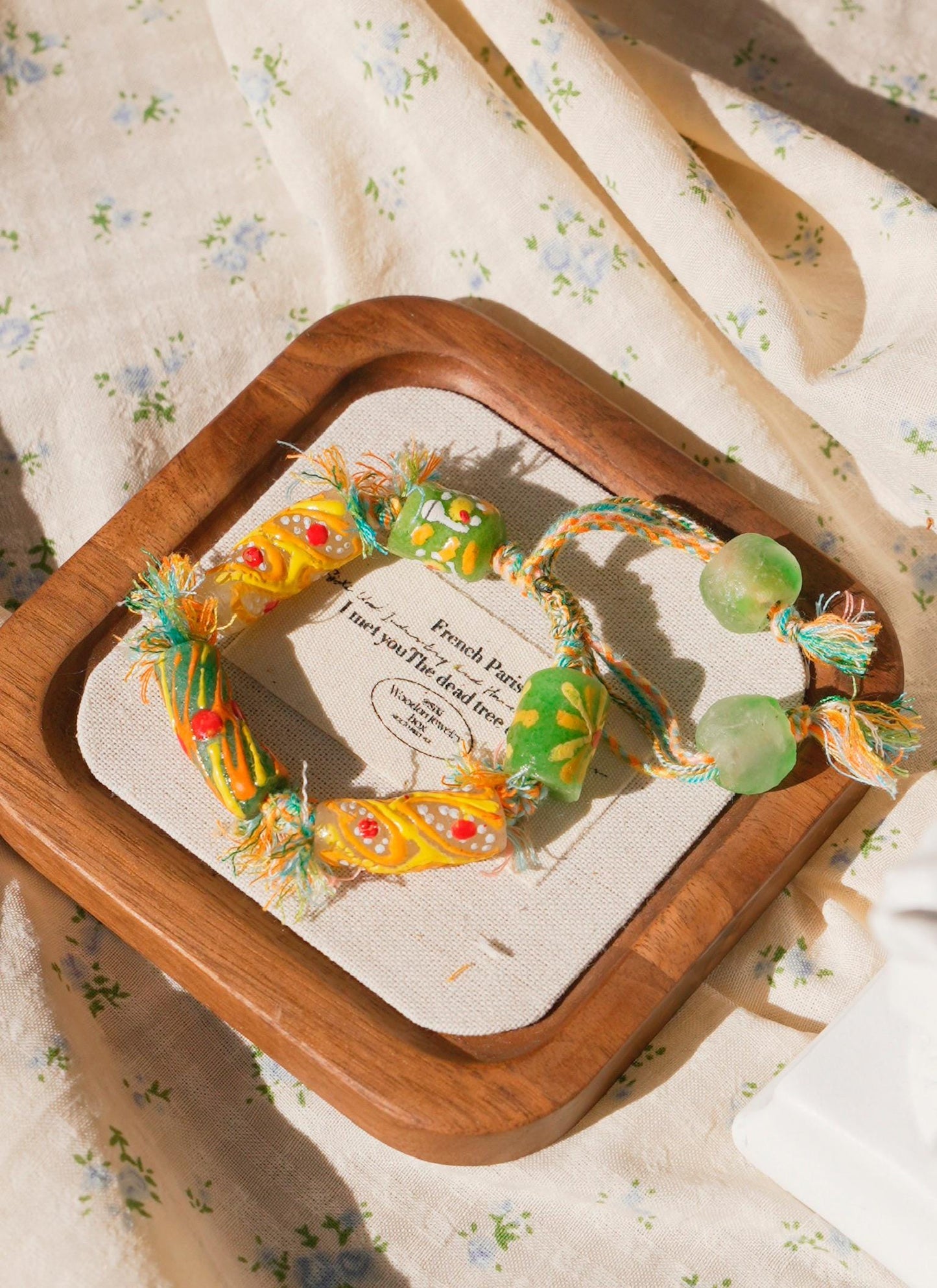 Hand-Painted Krobo Glass Bead Bracelet • African Tribal Jewelry • Colorful Boho Bracelet • Recycled Glass Beads • Fair Trade Gift