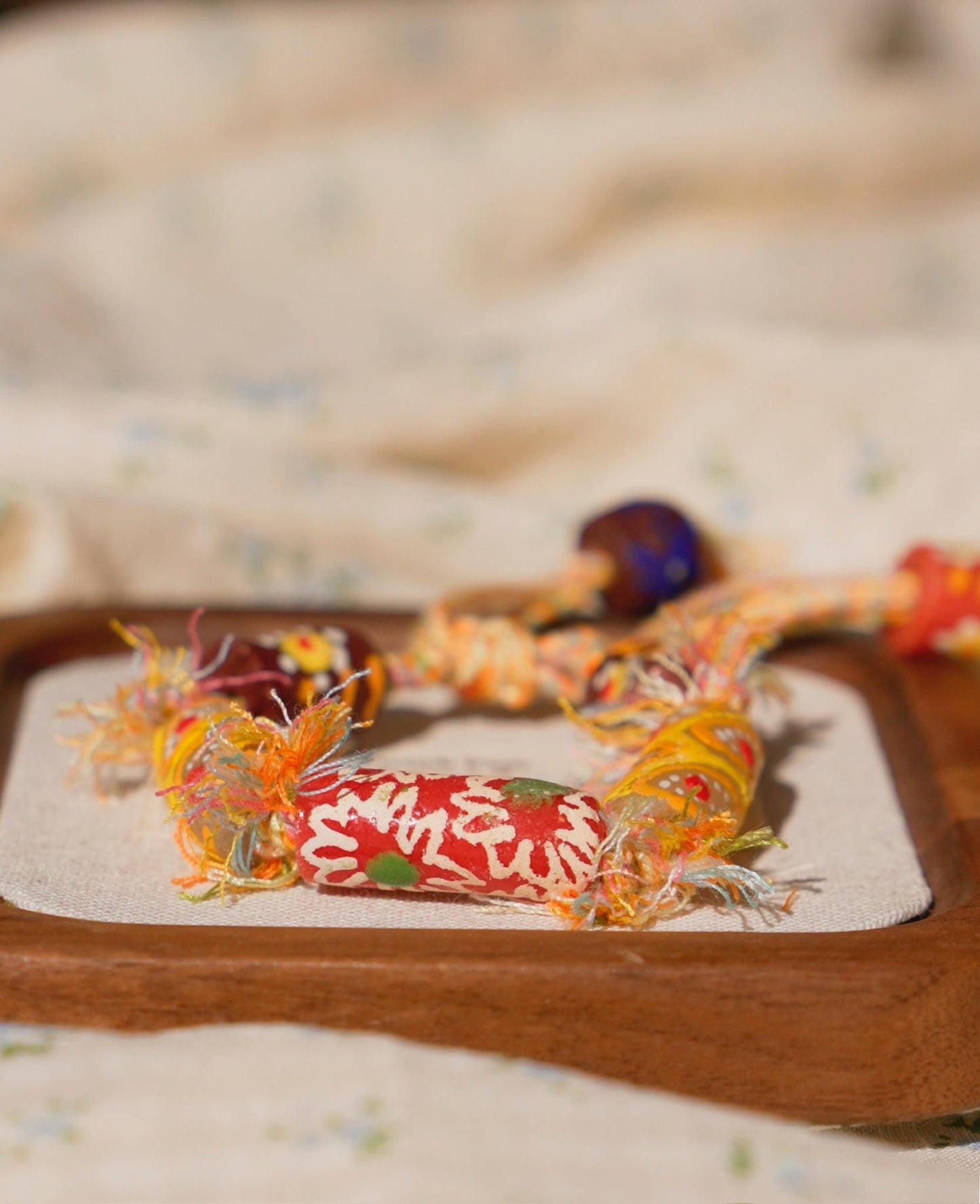 Hand-Painted Krobo Glass Bead Bracelet • African Tribal Jewelry • Colorful Boho Bracelet • Recycled Glass Beads • Fair Trade Gift