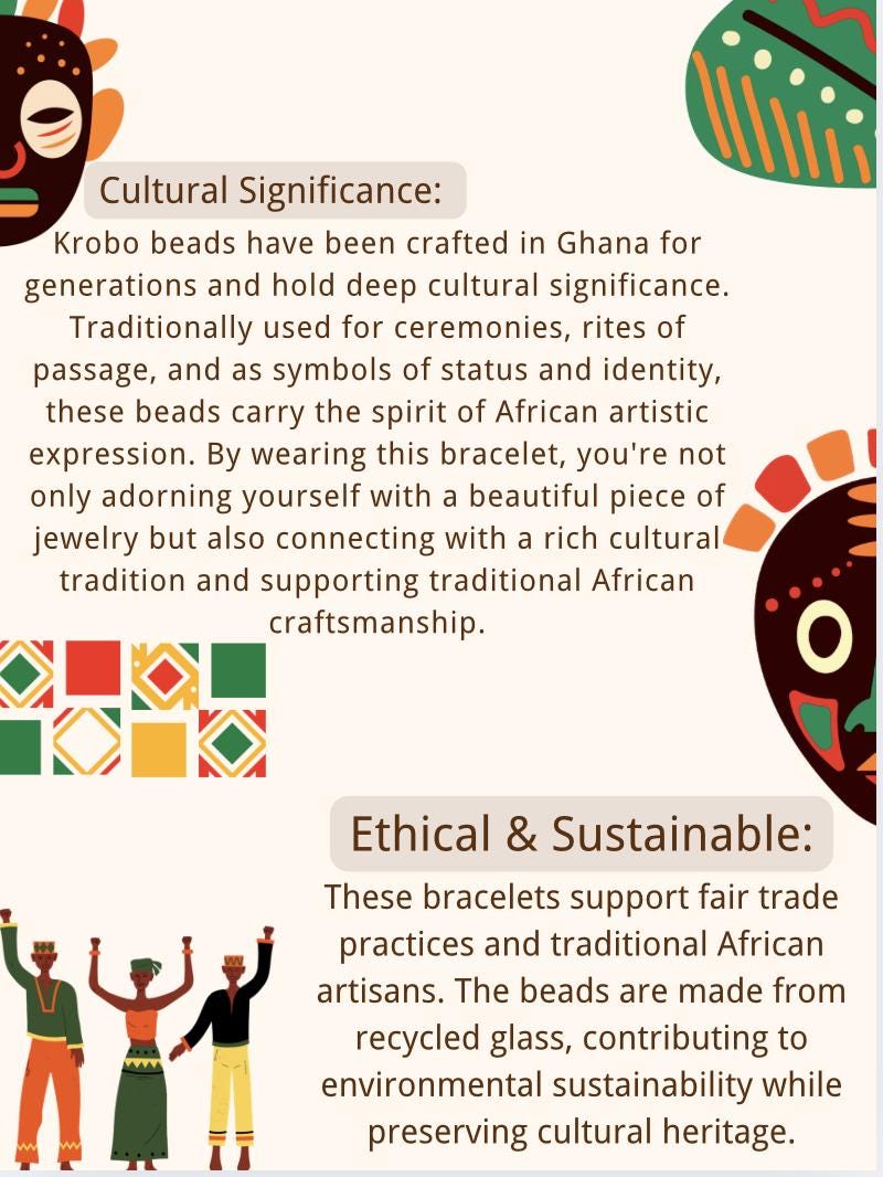 Hand-Painted Krobo Glass Bead Bracelet • African Tribal Jewelry • Colorful Boho Bracelet • Recycled Glass Beads • Fair Trade Gift