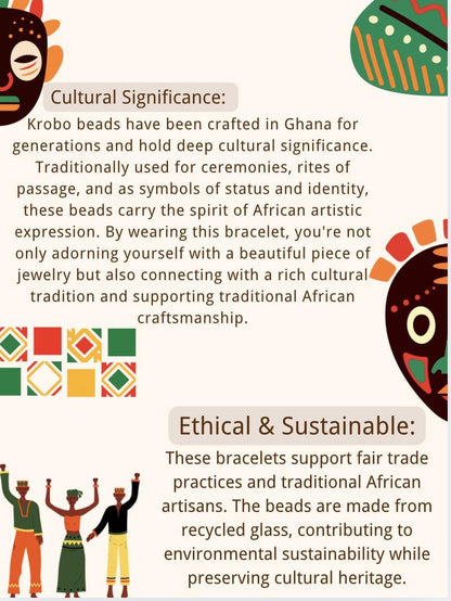 Hand-Painted Krobo Glass Bead Bracelet • African Tribal Jewelry • Colorful Boho Bracelet • Recycled Glass Beads • Fair Trade Gift