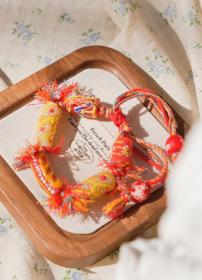 Hand-Painted Krobo Glass Bead Bracelet • African Tribal Jewelry • Colorful Boho Bracelet • Recycled Glass Beads • Fair Trade Gift