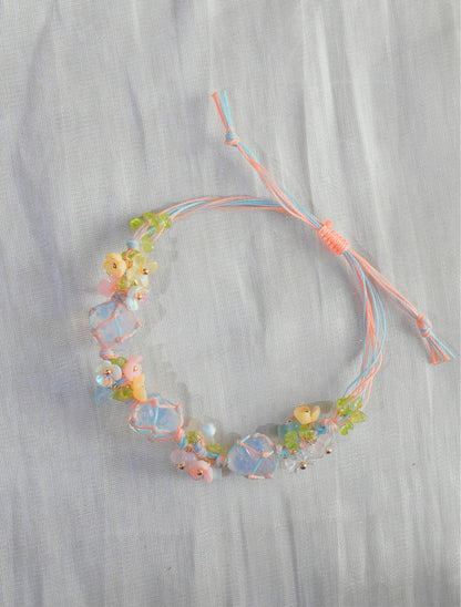 Macrame Crystal Bracelet • Boho Beaded Friendship Jewelry • Adjustable Handmade Cord Bracelet with Gemstone Chips & Leaf Accents