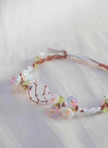 Macrame Crystal Bracelet • Boho Beaded Friendship Jewelry • Adjustable Handmade Cord Bracelet with Gemstone Chips & Leaf Accents