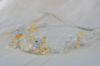 Macrame Crystal Bracelet • Boho Beaded Friendship Jewelry • Adjustable Handmade Cord Bracelet with Gemstone Chips & Leaf Accents