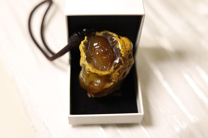 Hand-Carved Agate Pendant: Rustic Brown Sculpture, Polished Interior