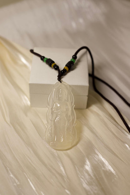 Hand-Carved Kwan Yin Jade Pendant: Spiritual Protection Amulet