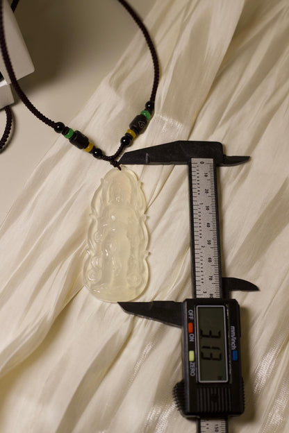 Hand-Carved Kwan Yin Jade Pendant: Spiritual Protection Amulet