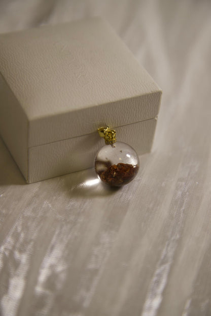 Resin Globe Pendant Necklace: Gold Crown Cap, Natural Elements