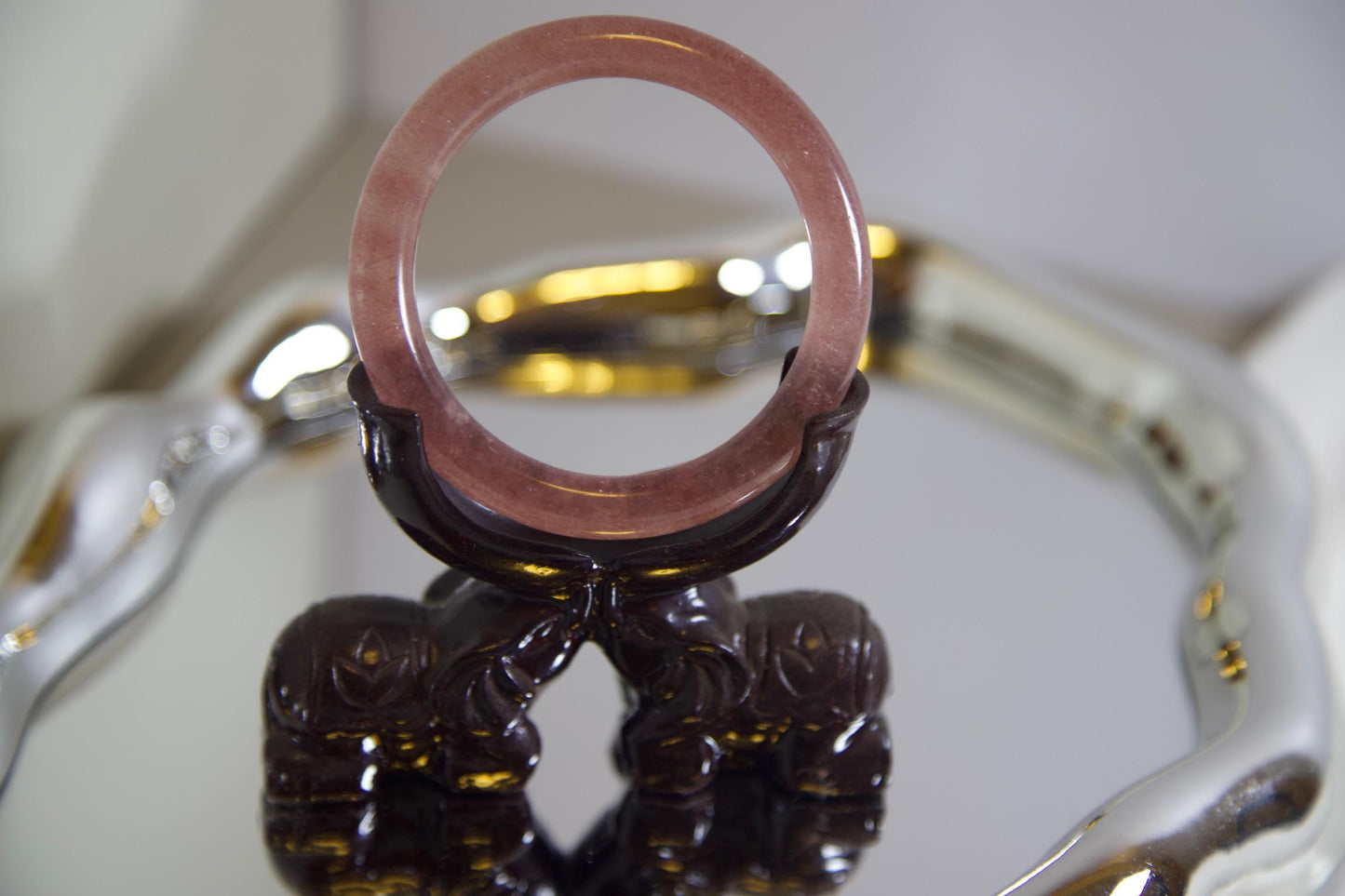 Rose Jadeite Bangle: Slim Polished Gemstone Bracelet (2.22inch Diameter)