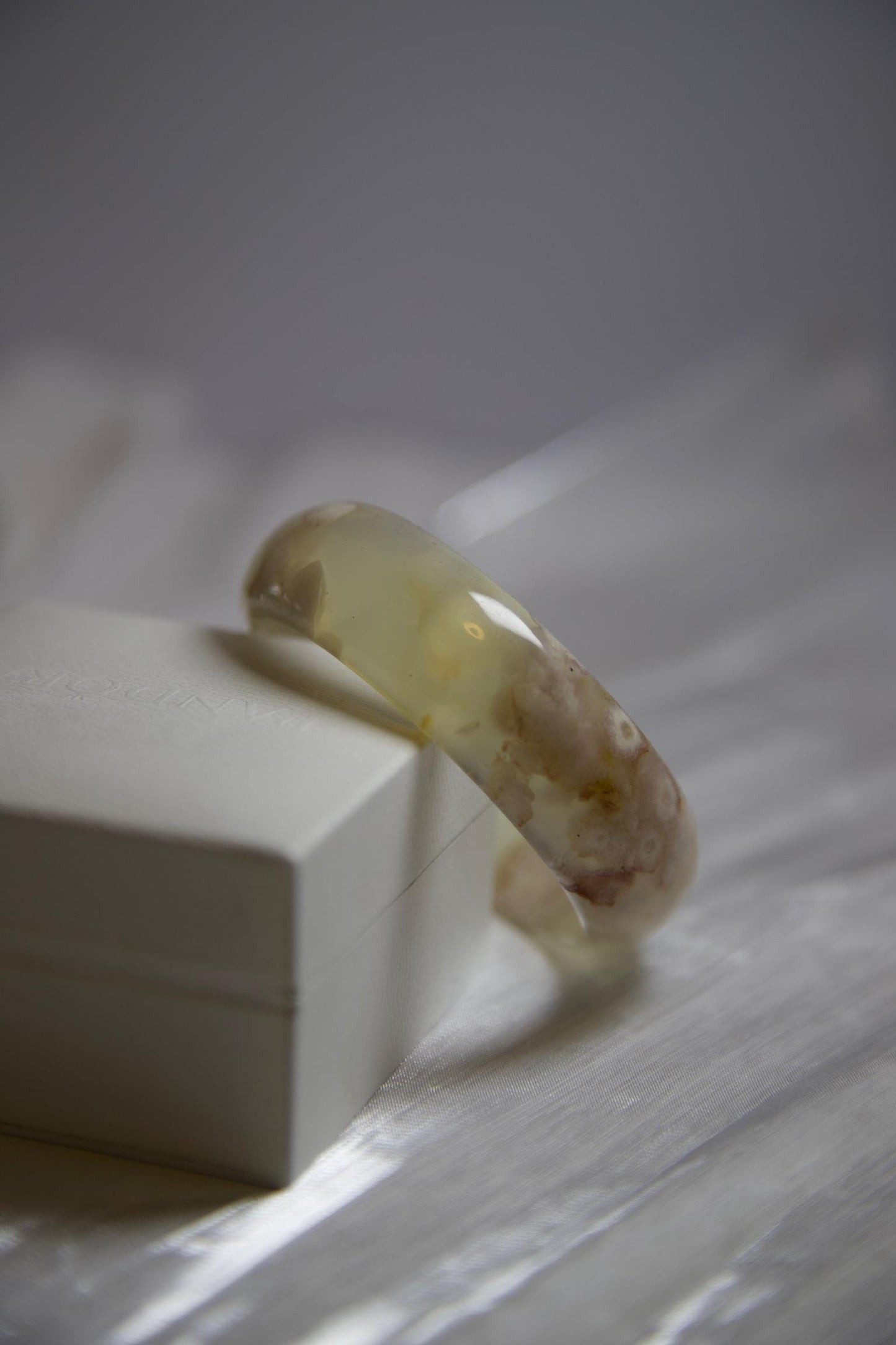 Cream & Caramel Jadeite Bangle Bracelet: Polished Gemstone, 2.29inch