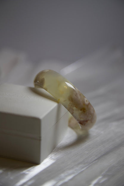 Cream & Caramel Jadeite Bangle Bracelet: Polished Gemstone, 2.29inch