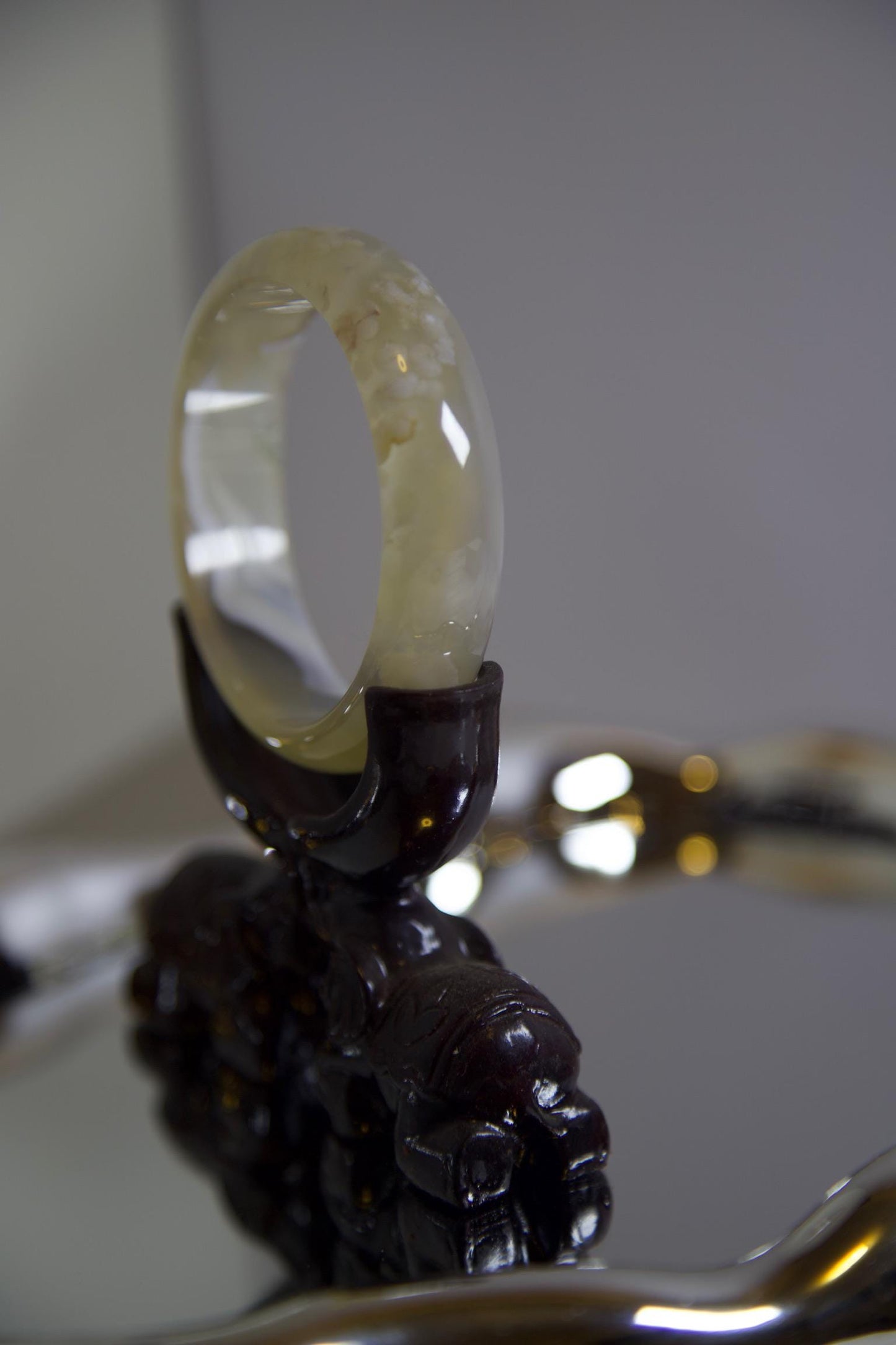 Flower Agate Bangle Bracelet: Polished Crystal Energy Healing Stone, 59mm