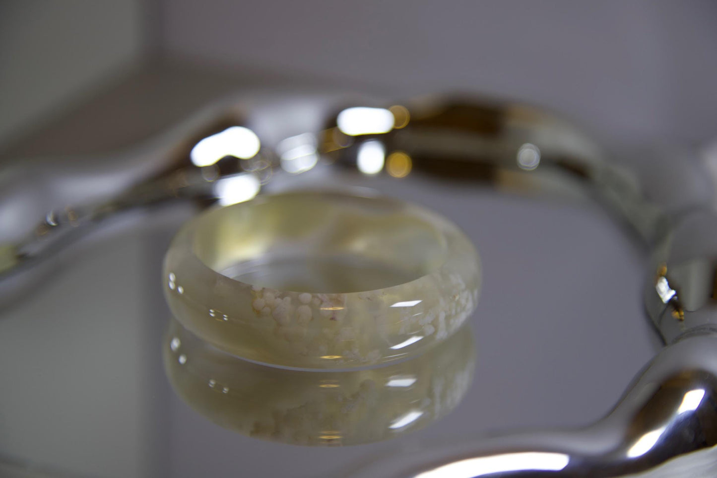 Flower Agate Bangle Bracelet: Polished Crystal Energy Healing Stone, 59mm