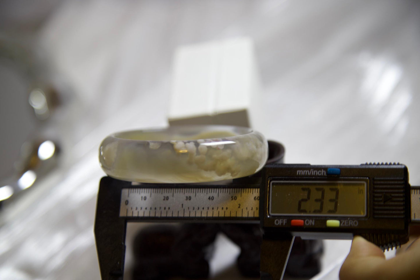 Flower Agate Bangle Bracelet: Polished Crystal Energy Healing Stone, 59mm