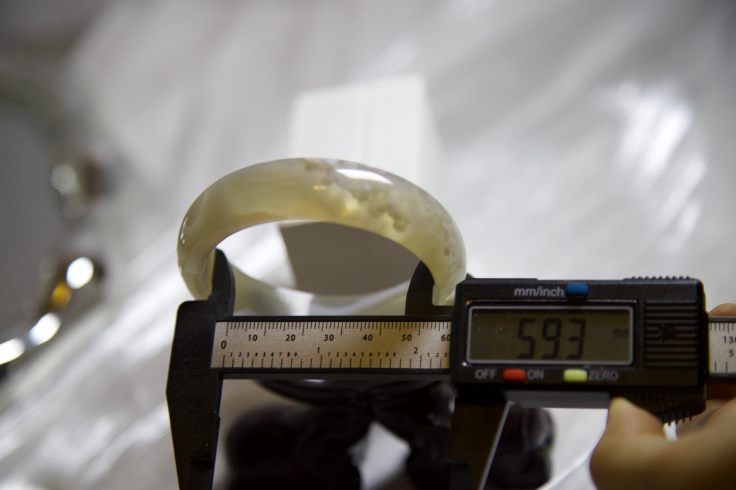 Flower Agate Bangle Bracelet: Polished Crystal Energy Healing Stone, 59mm