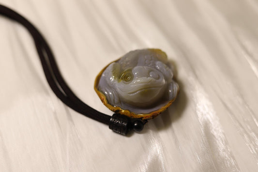 Hand-Carved Agate Frog Pendant Necklace • Lucky Money Toad Amulet • Natural Crystal Healing Jewelry • Feng Shui Wealth & Protection Charm