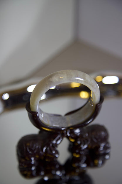 Yellow & White Jade Bangle Bracelet: Genuine Stone Amulet (51mm